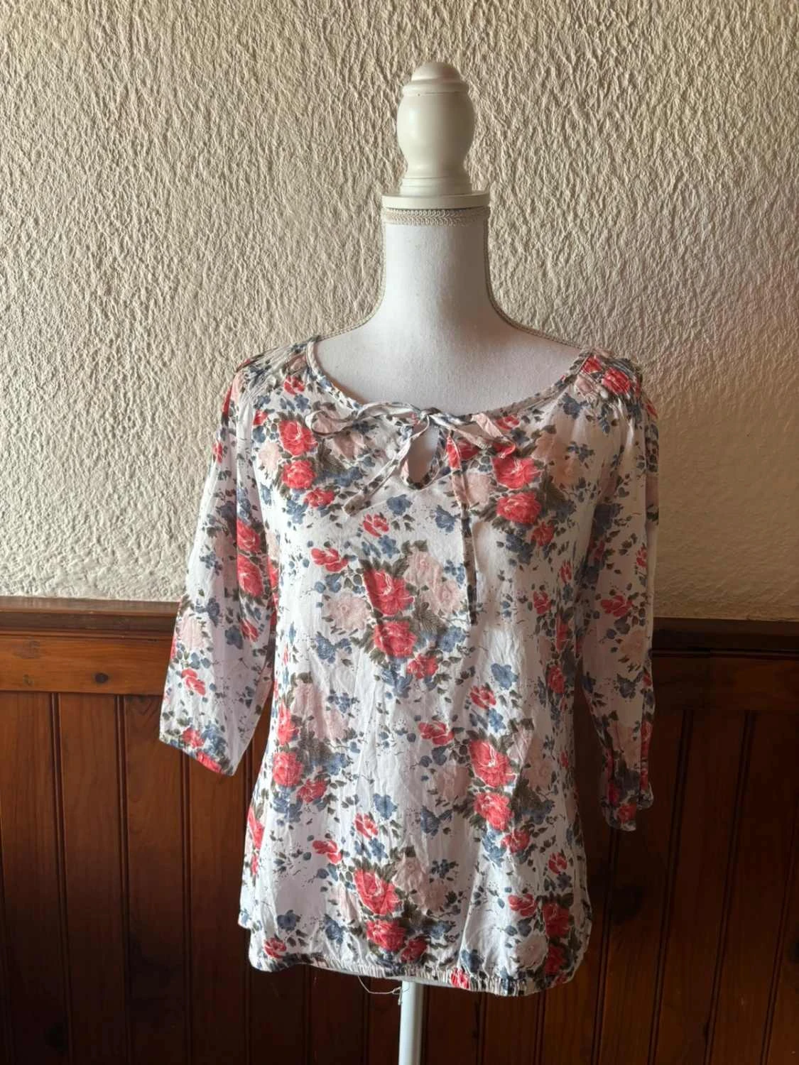 Blouse fleurie bohème B.N.K – Détail lien à nouer – Taille S / 36